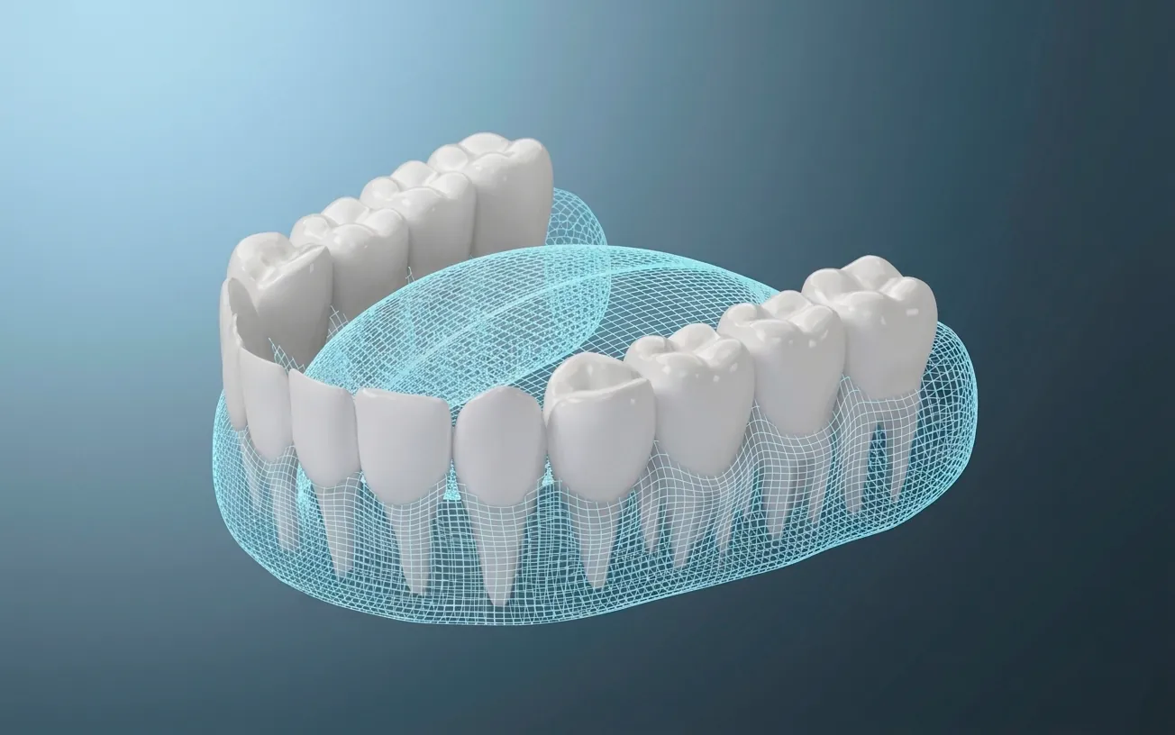 Impressora 3D produzindo prótese dental em laboratório